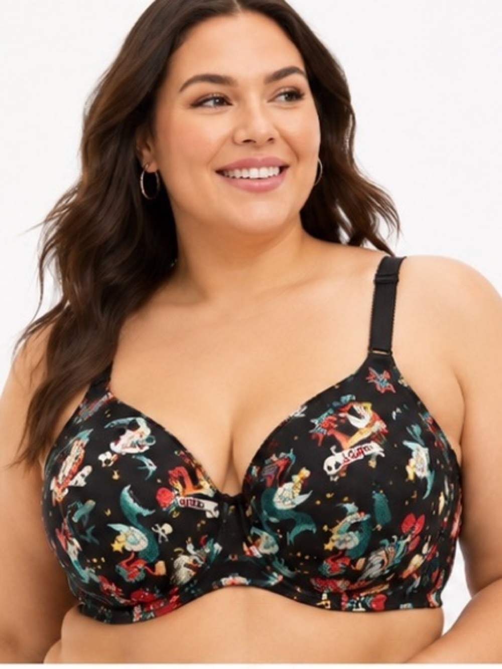 Torrid Curve Black Tattoo Mermaid Nautical Print Bra Size 40C Plus Size